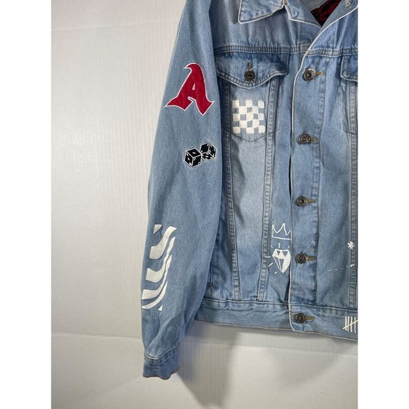 Brooklyn Cloth Jean Jacket men's size M Embroidered Denim Stenciled Patches - Picture 12 of 16